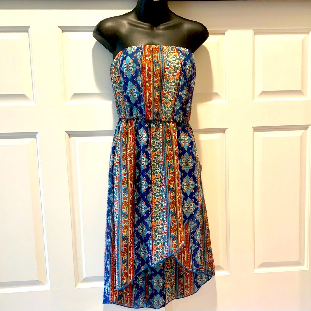 Bella D strapless Boho hi low dress , fully lined, size M